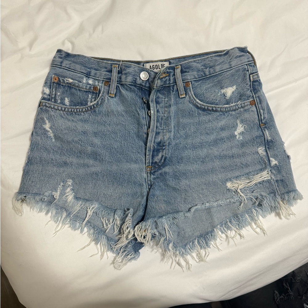 AGOLDE Women's Distressed Denim Shorts - Blue